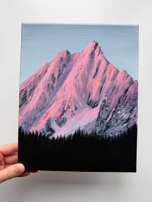 Original Pink Mountain Painting, 8x10 Canvas Art