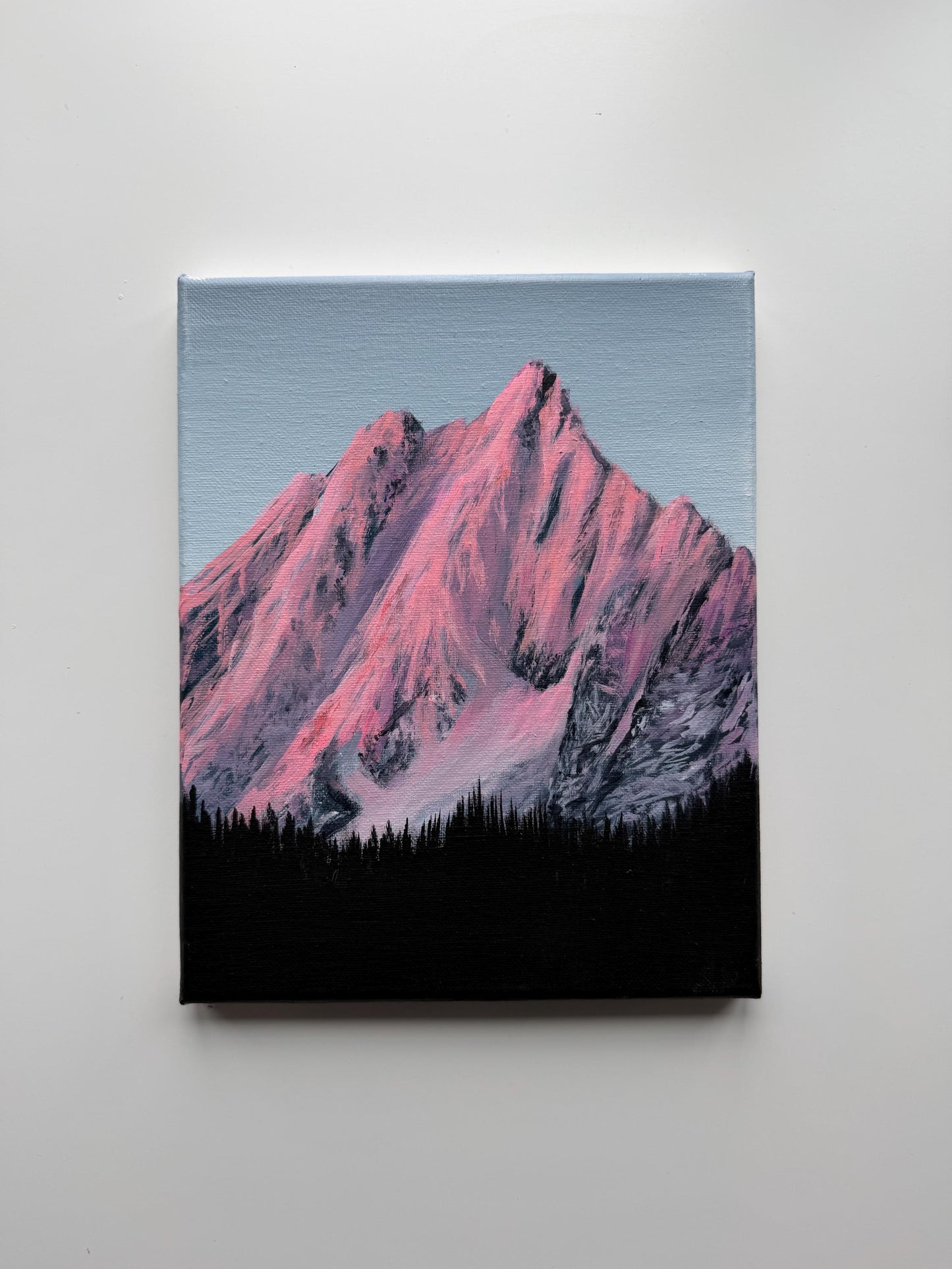 Original Pink Mountain Painting, 8x10 Canvas Art
