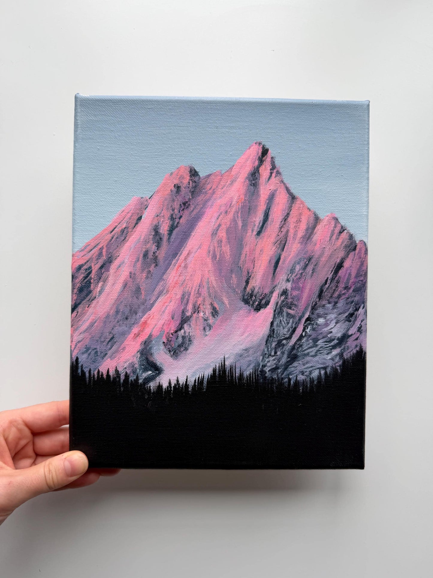 Original Pink Mountain Painting, 8x10 Canvas Art
