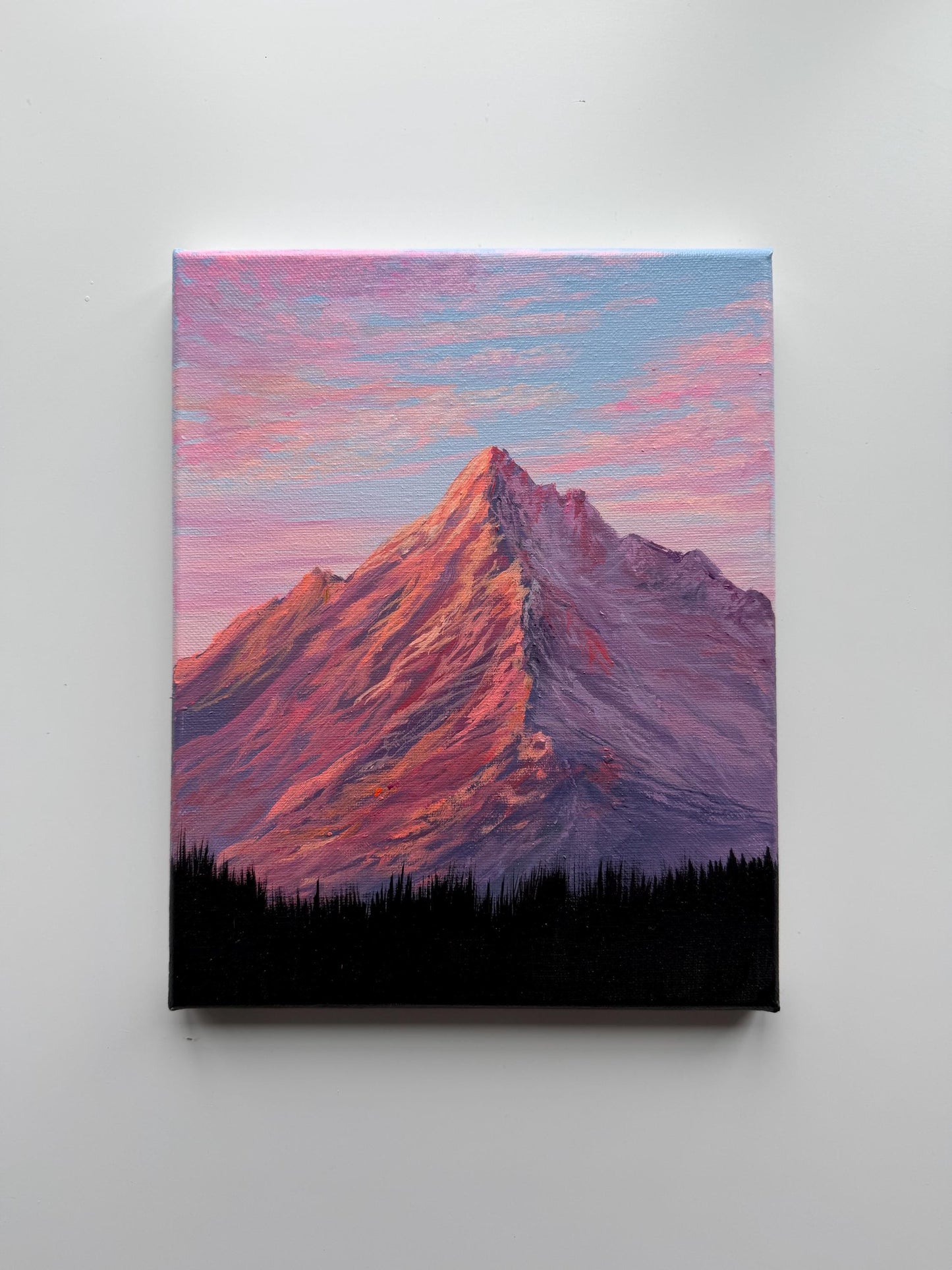 Alpenglow Peak, Original 8x10 Acrylic Mountain Painting