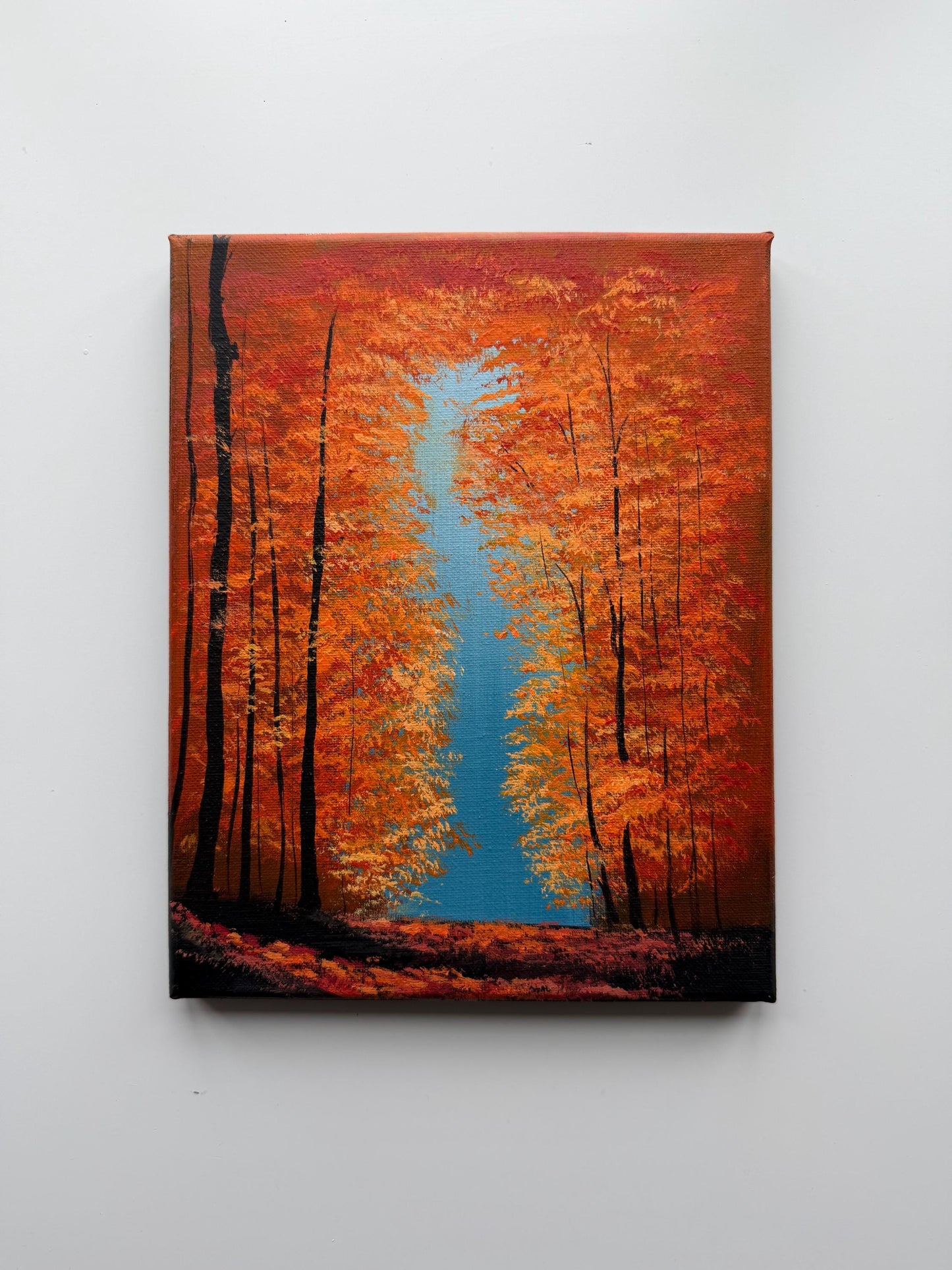 Into the Amber Light | Original Autumn Forest Painting 8x10
