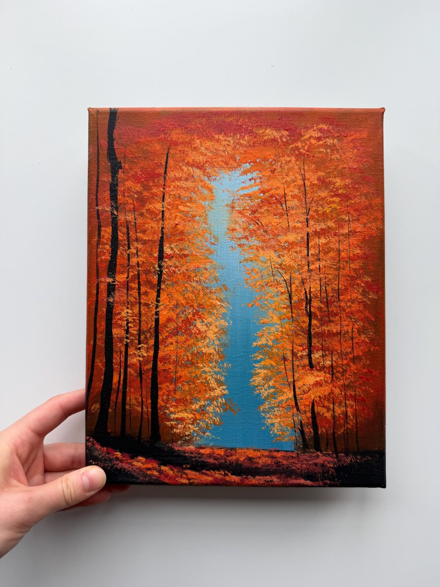 Into the Amber Light | Original Autumn Forest Painting 8x10