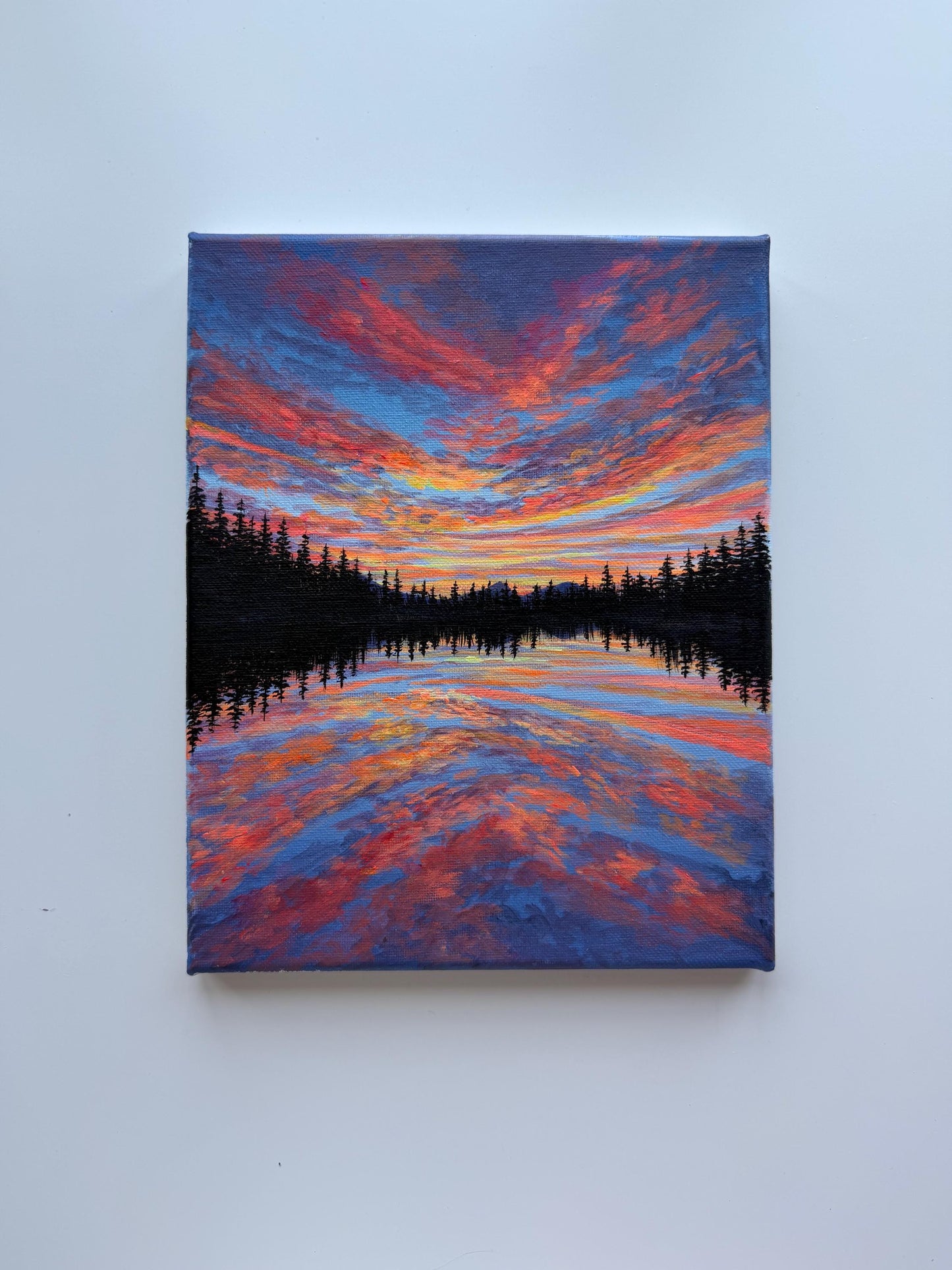 Ember Mirror | Original Sunset Lake Painting 8x10