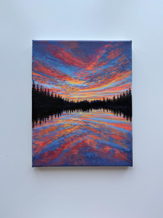 Ember Mirror | Original Sunset Lake Painting 8x10