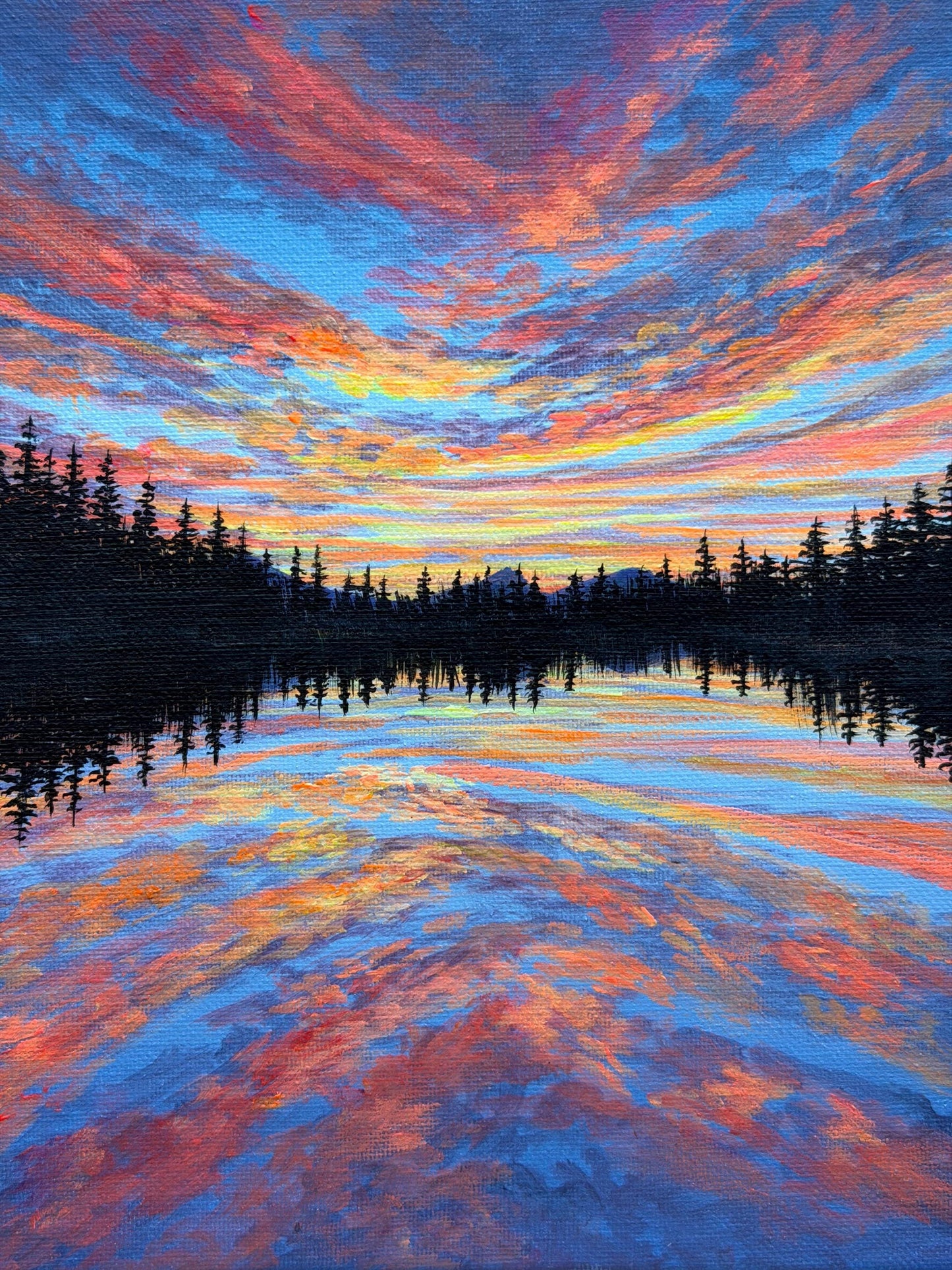 Ember Mirror | Original Sunset Lake Painting 8x10