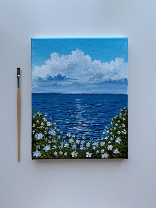 Blue Blossom Coast | Original Ocean Painting 8x10