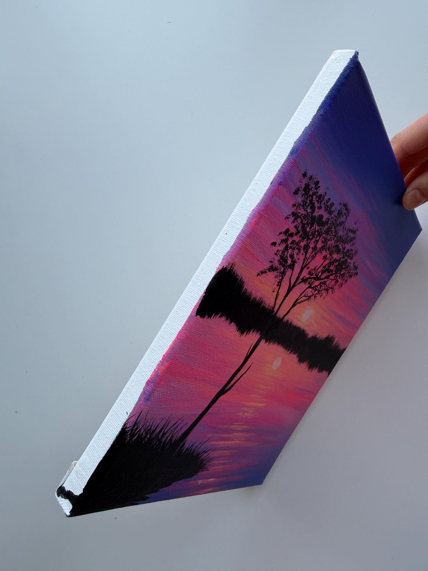 Twilight Reflection | Original Sunset Lake Painting 8x10