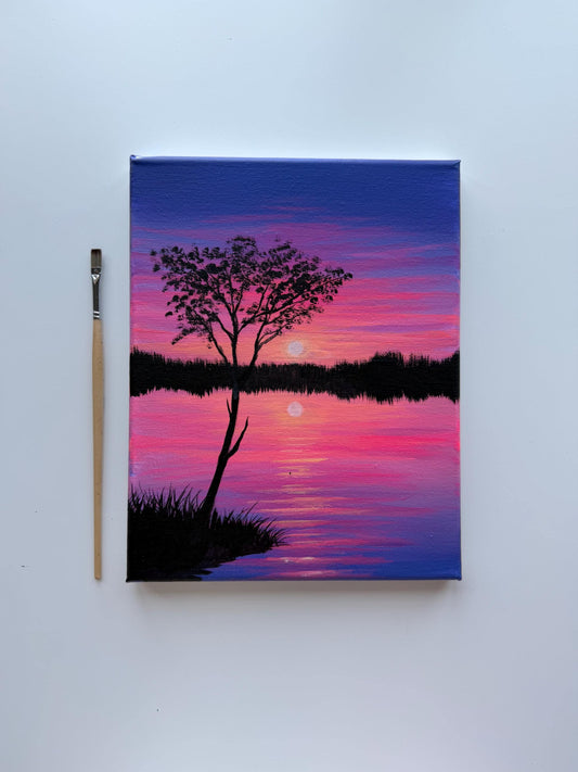 Twilight Reflection | Original Sunset Lake Painting 8x10