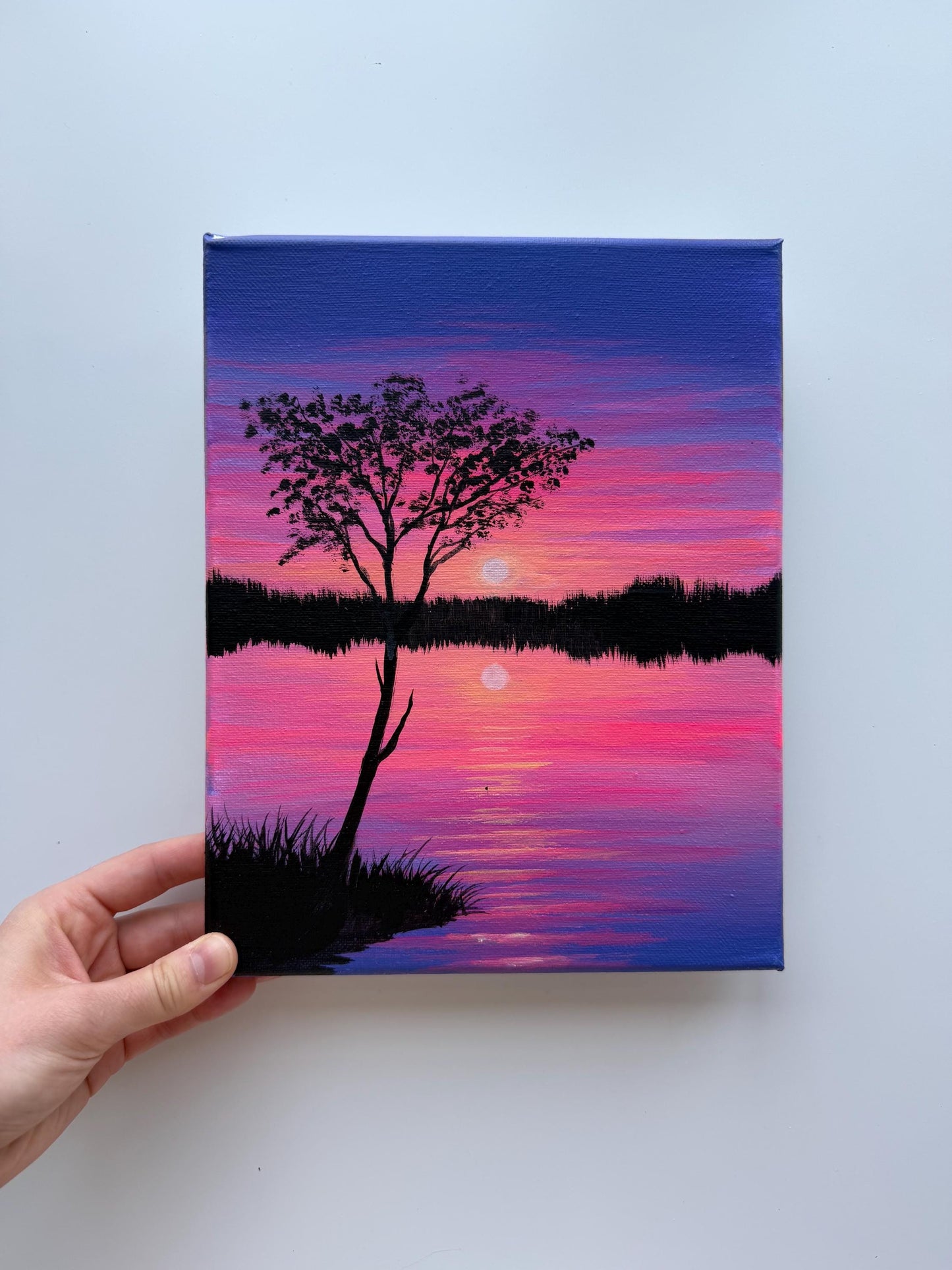 Twilight Reflection | Original Sunset Lake Painting 8x10