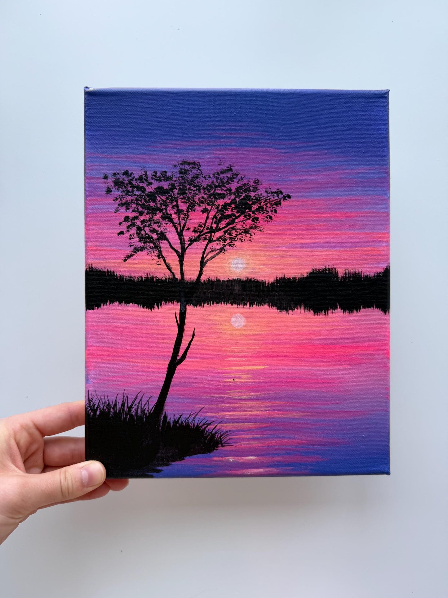 Twilight Reflection | Original Sunset Lake Painting 8x10