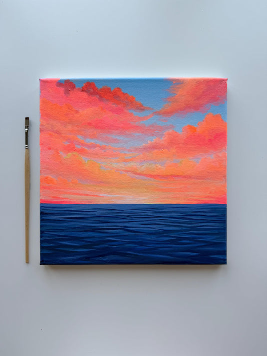 Coral Calm | Original Ocean Sunset Painting 10x10
