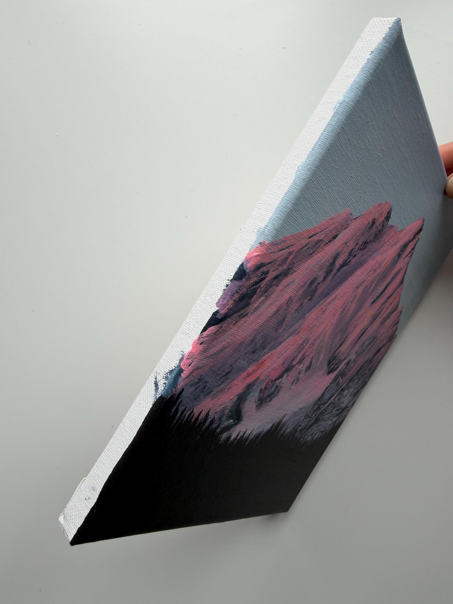 Original Pink Mountain Painting, 8x10 Canvas Art