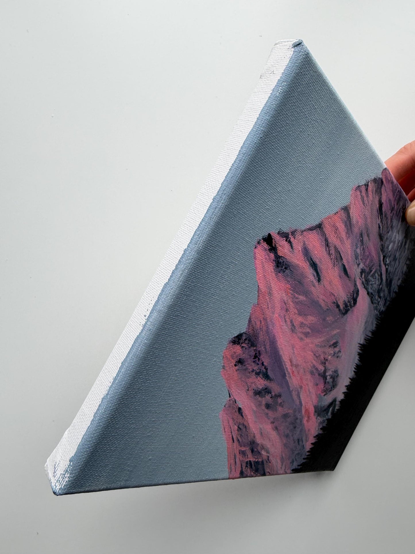 Original Pink Mountain Painting, 8x10 Canvas Art