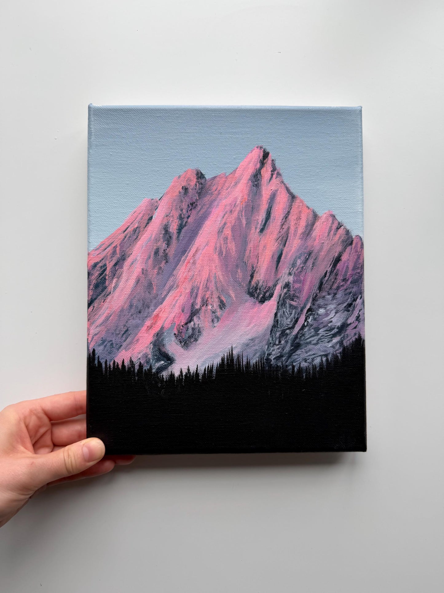 Original Pink Mountain Painting, 8x10 Canvas Art