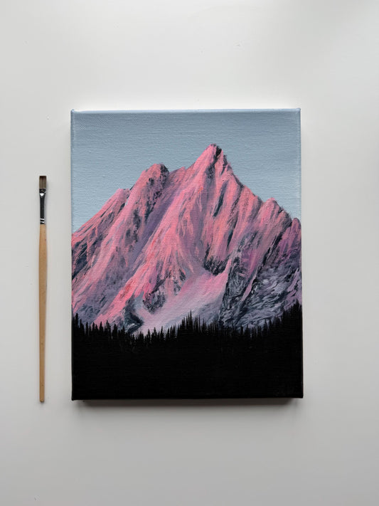 Original Pink Mountain Painting, 8x10 Canvas Art