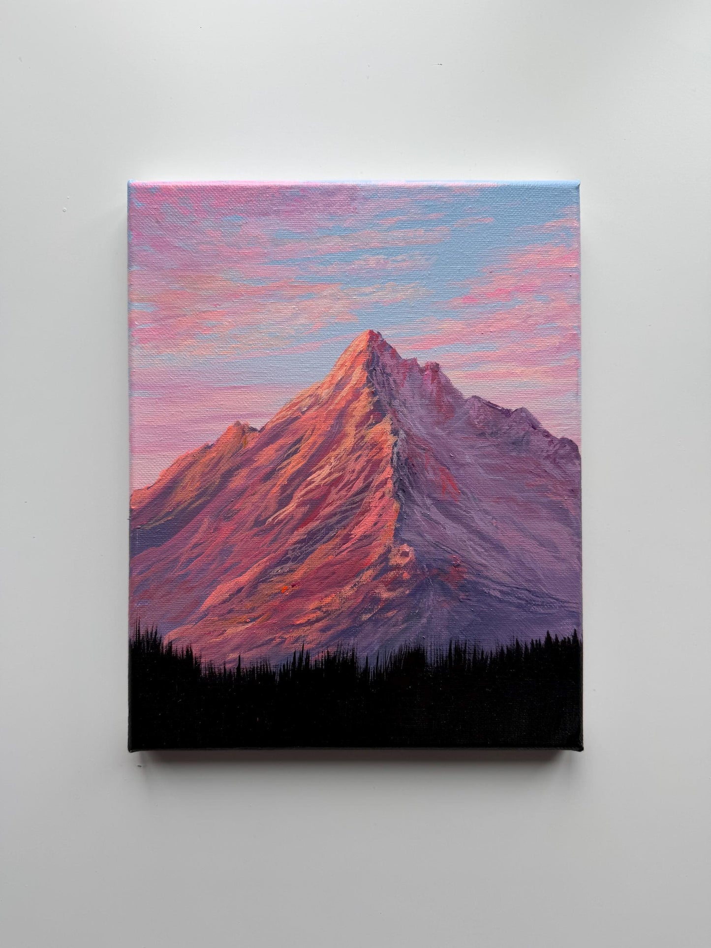 Alpenglow Peak, Original 8x10 Acrylic Mountain Painting