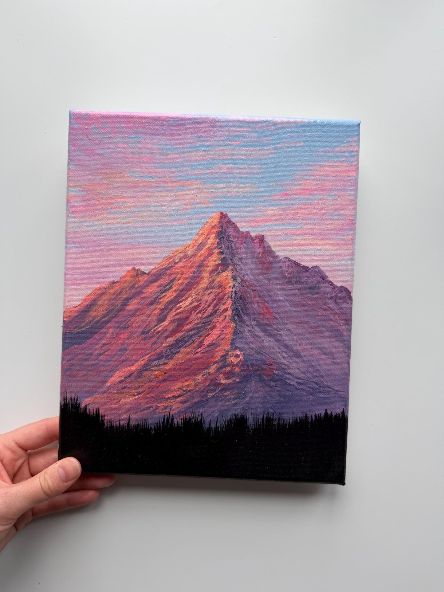 Alpenglow Peak, Original 8x10 Acrylic Mountain Painting