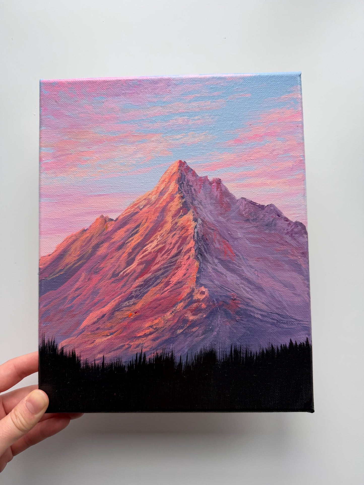 Alpenglow Peak, Original 8x10 Acrylic Mountain Painting