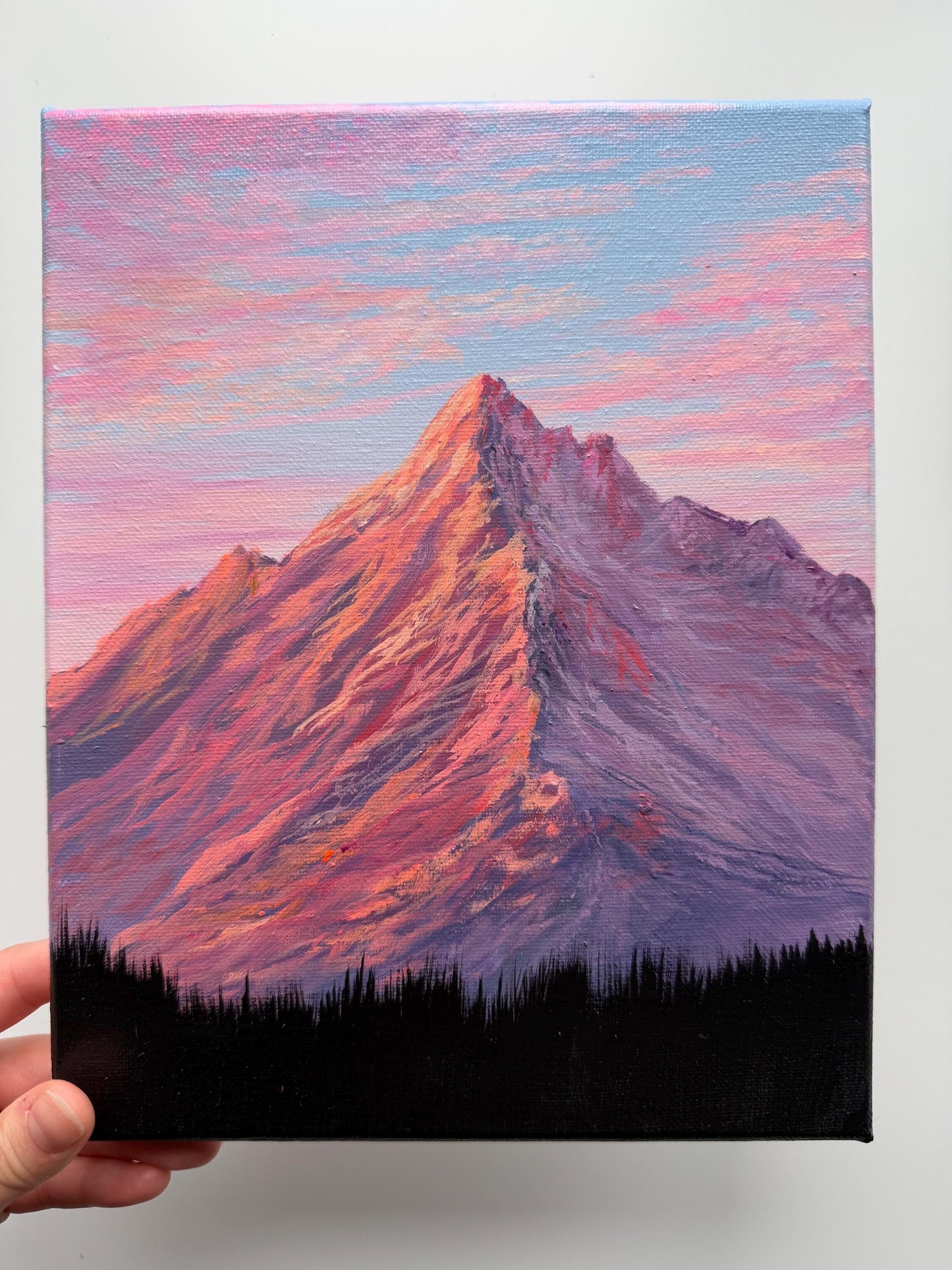 Alpenglow Peak, Original 8x10 Acrylic Mountain Painting
