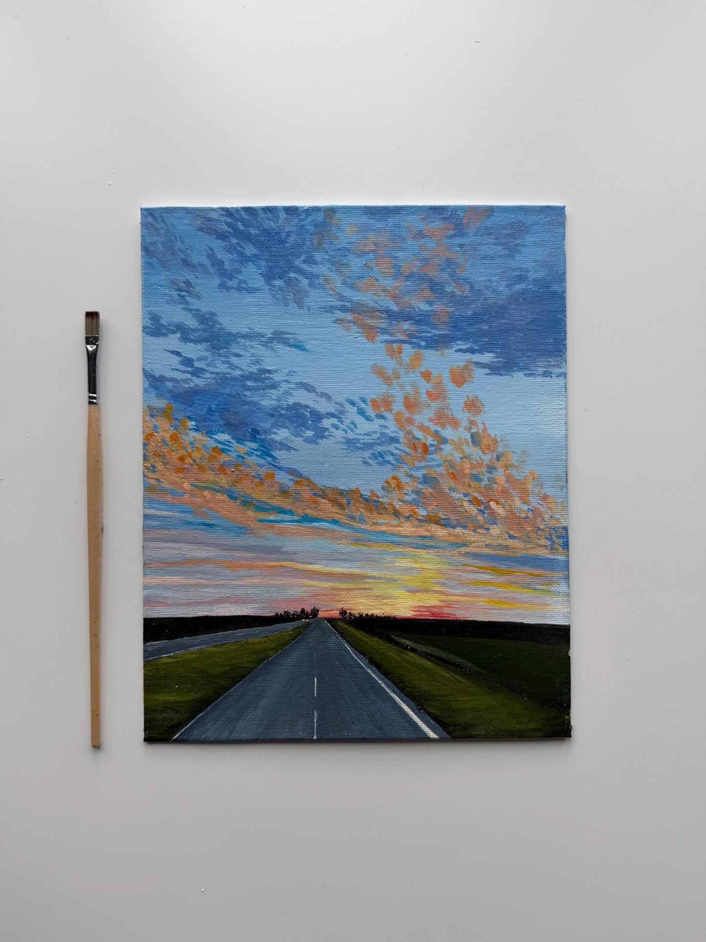 Open Sky Drive | Original Sunset Road Painting 8x10