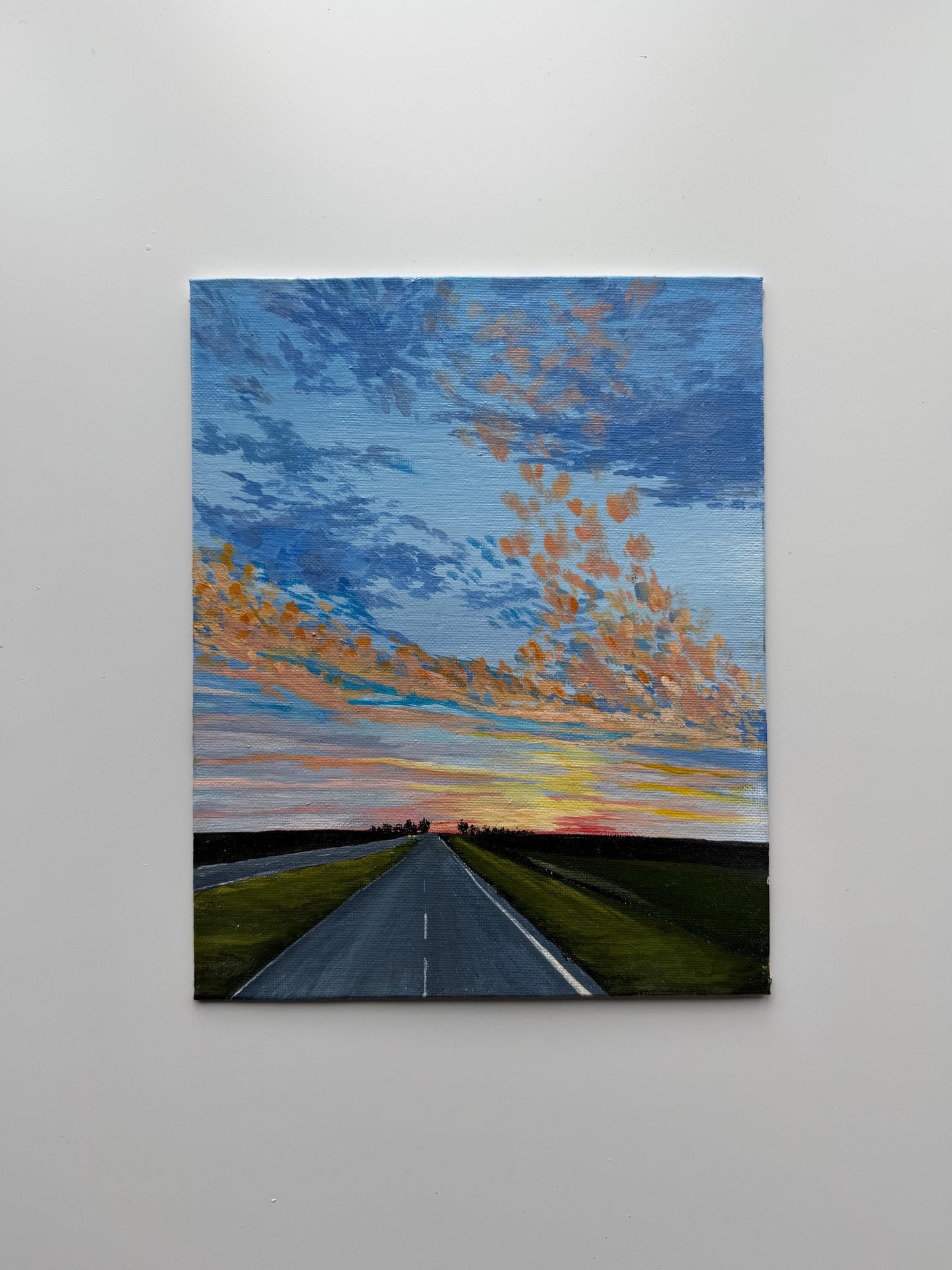 Open Sky Drive | Original Sunset Road Painting 8x10