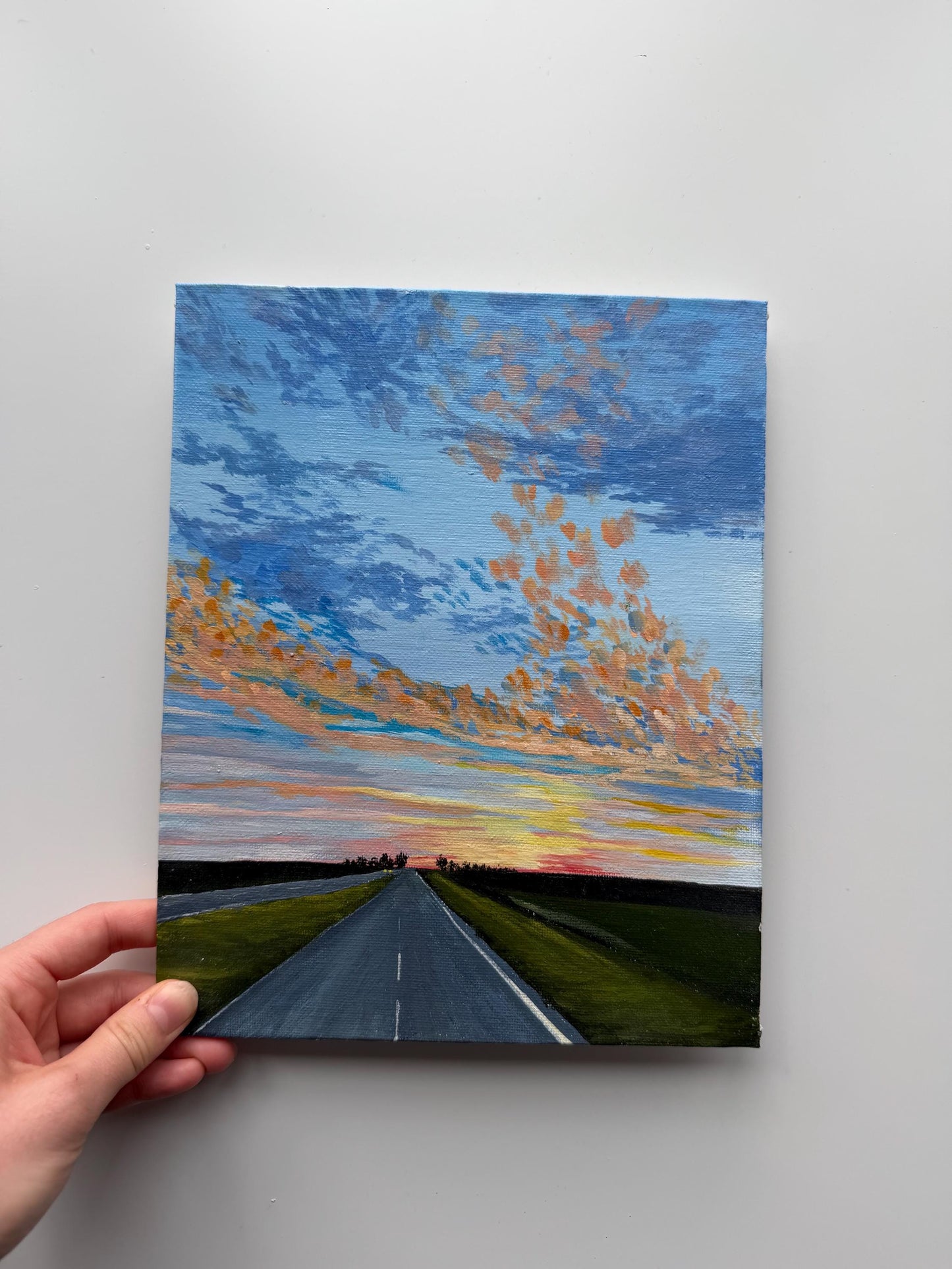 Open Sky Drive | Original Sunset Road Painting 8x10