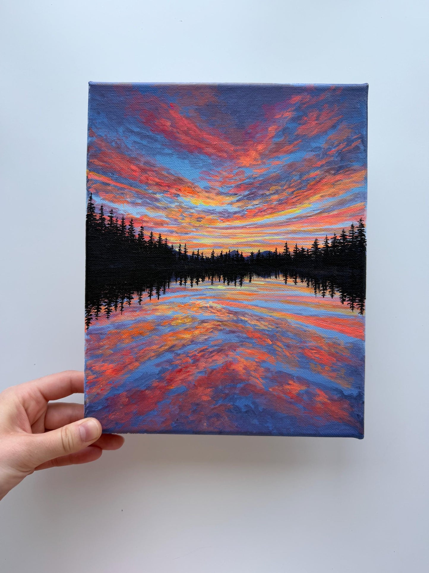 Ember Mirror | Original Sunset Lake Painting 8x10