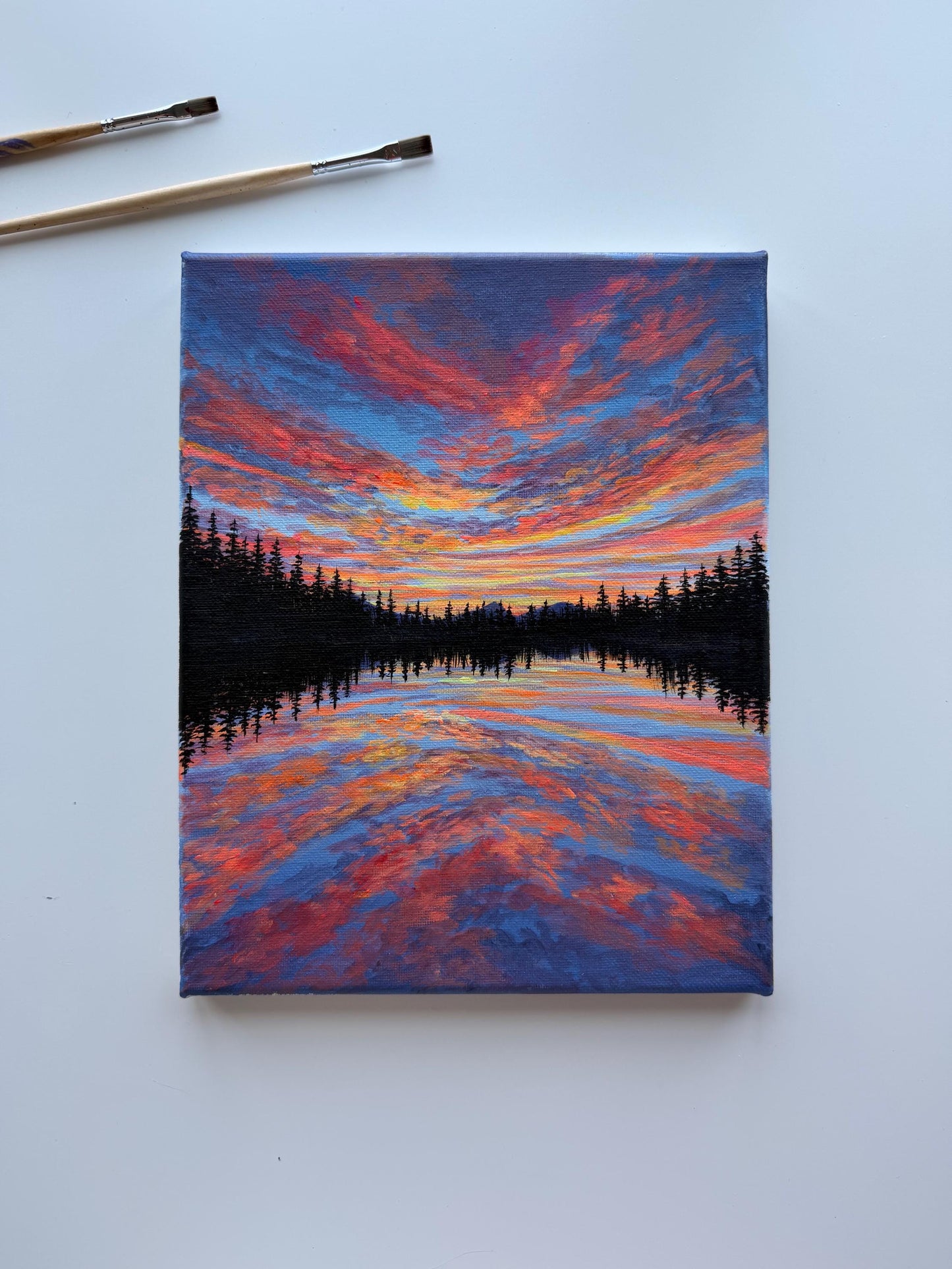 Ember Mirror | Original Sunset Lake Painting 8x10