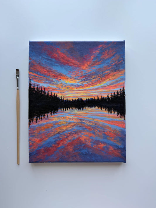 Ember Mirror | Original Sunset Lake Painting 8x10