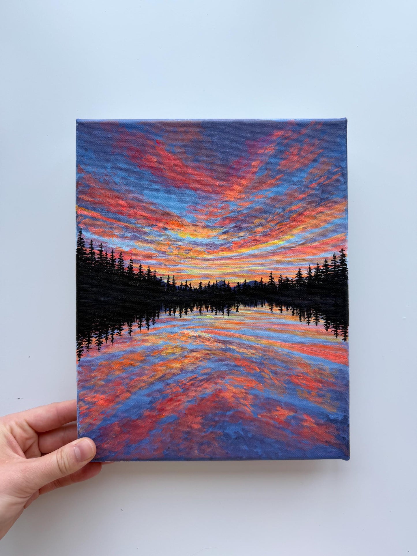Ember Mirror | Original Sunset Lake Painting 8x10