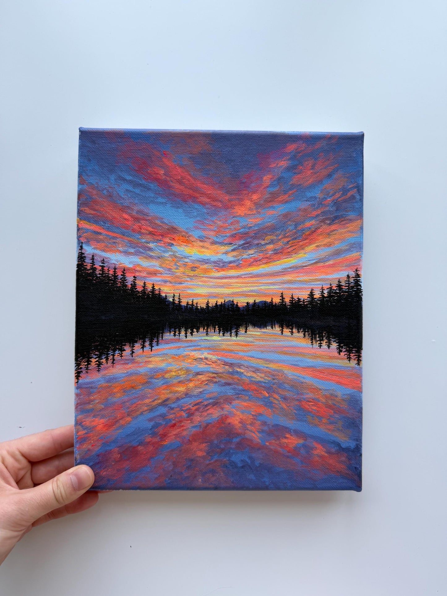 Ember Mirror | Original Sunset Lake Painting 8x10