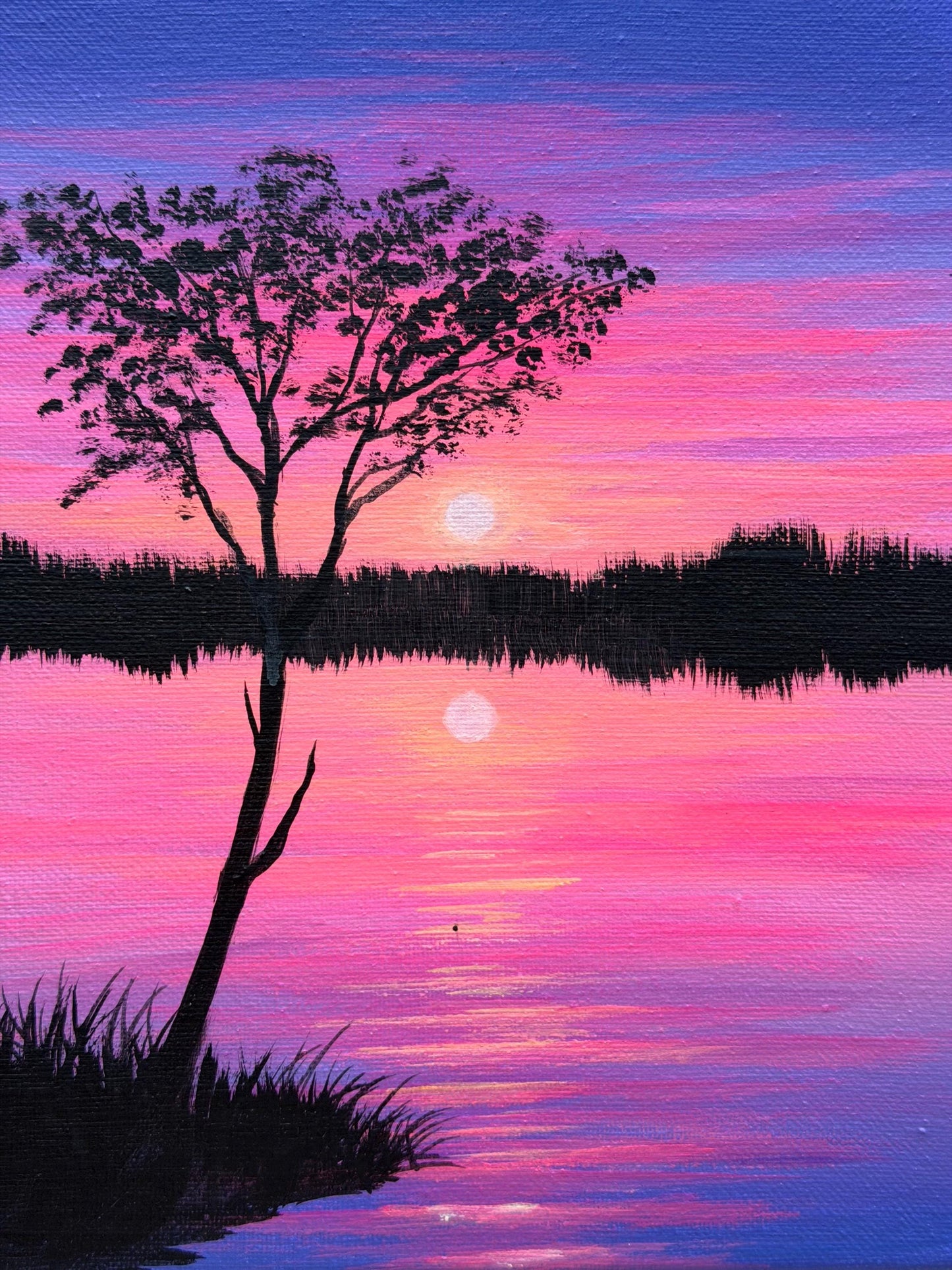 Twilight Reflection | Original Sunset Lake Painting 8x10