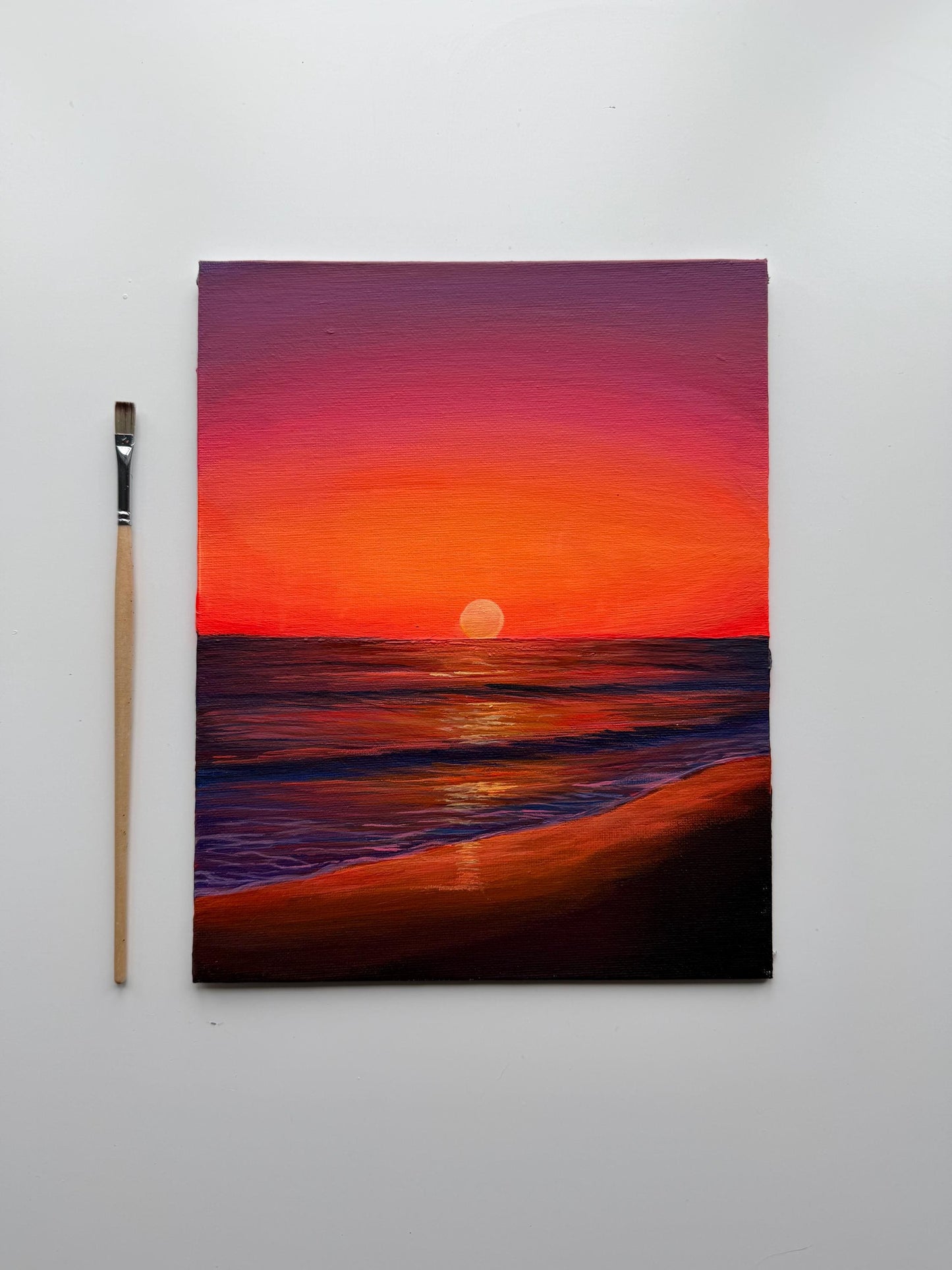Crimson Shore | Original Sunset Beach Painting 8x10
