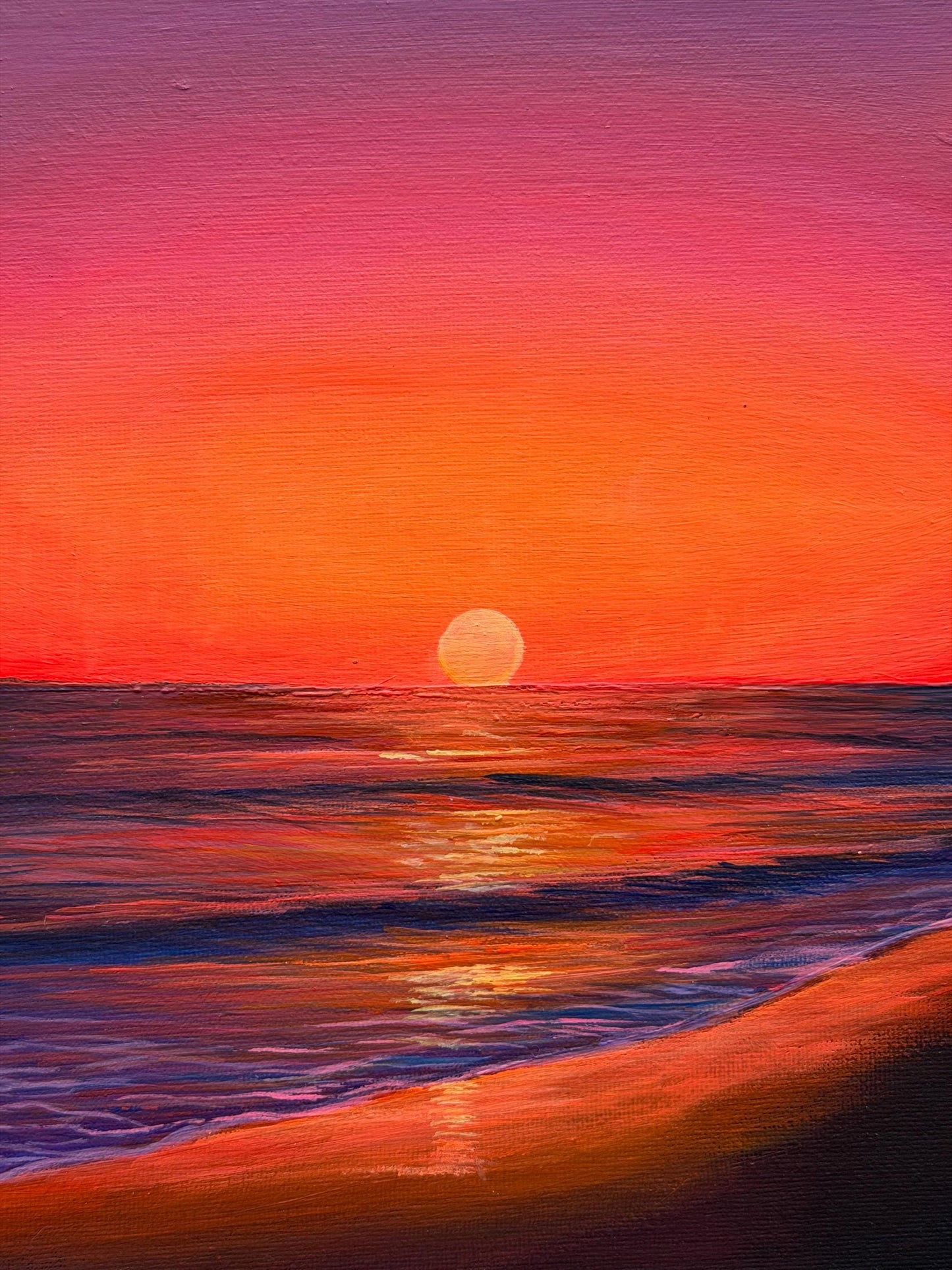 Crimson Shore | Original Sunset Beach Painting 8x10