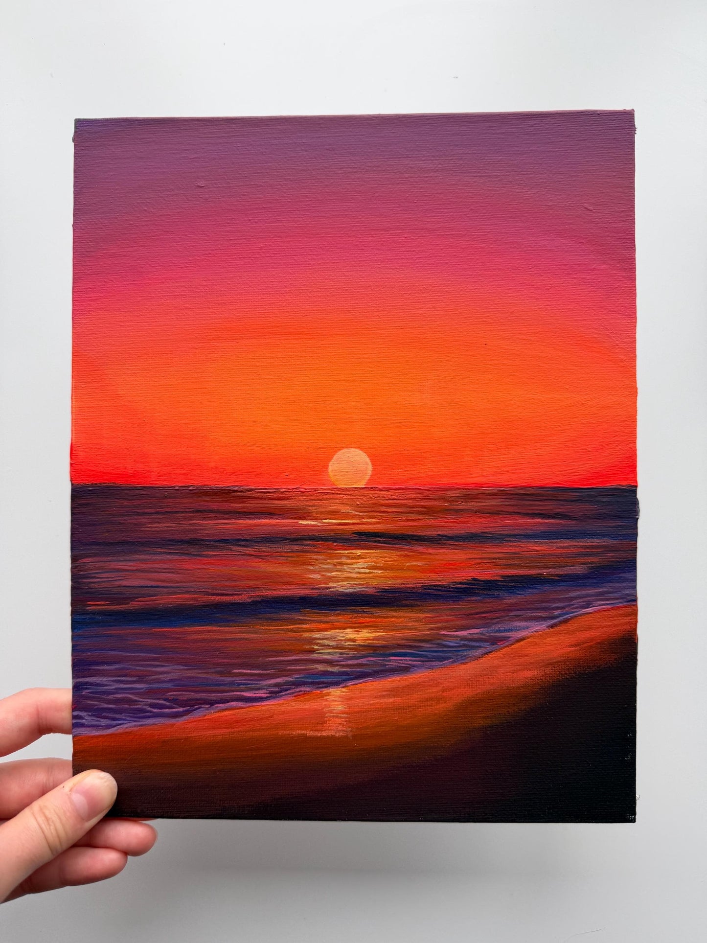 Crimson Shore | Original Sunset Beach Painting 8x10