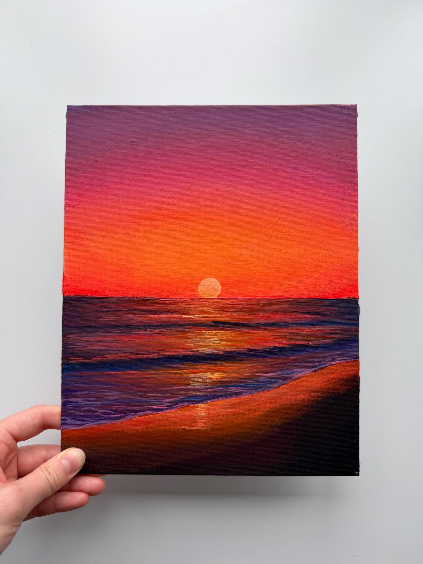 Crimson Shore | Original Sunset Beach Painting 8x10