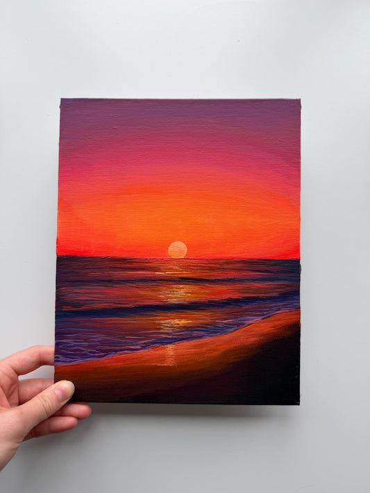 Crimson Shore | Original Sunset Beach Painting 8x10