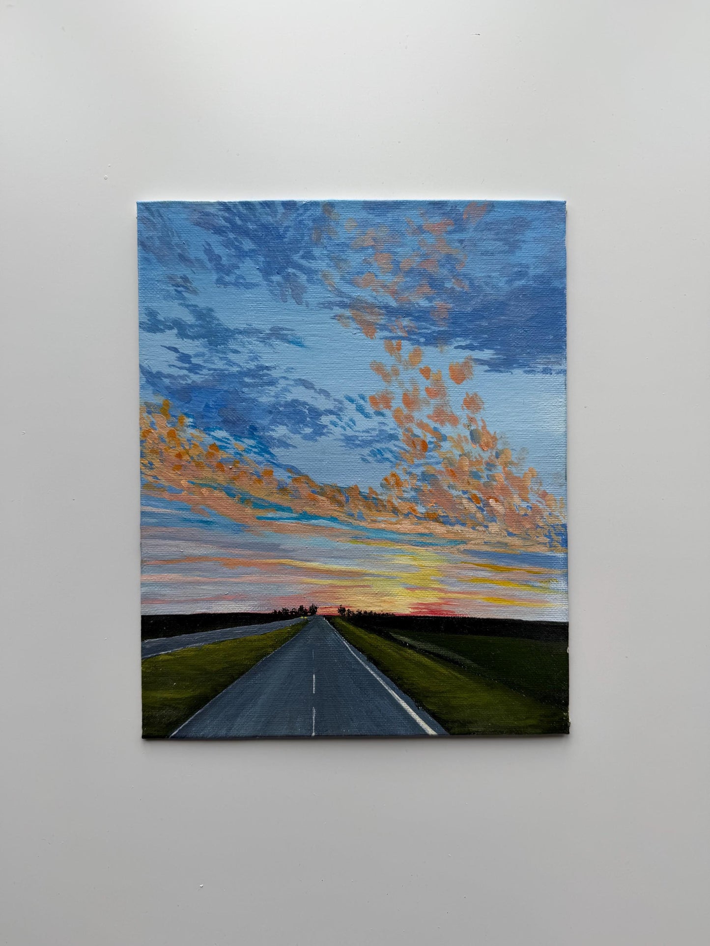 Open Sky Drive | Original Sunset Road Painting 8x10
