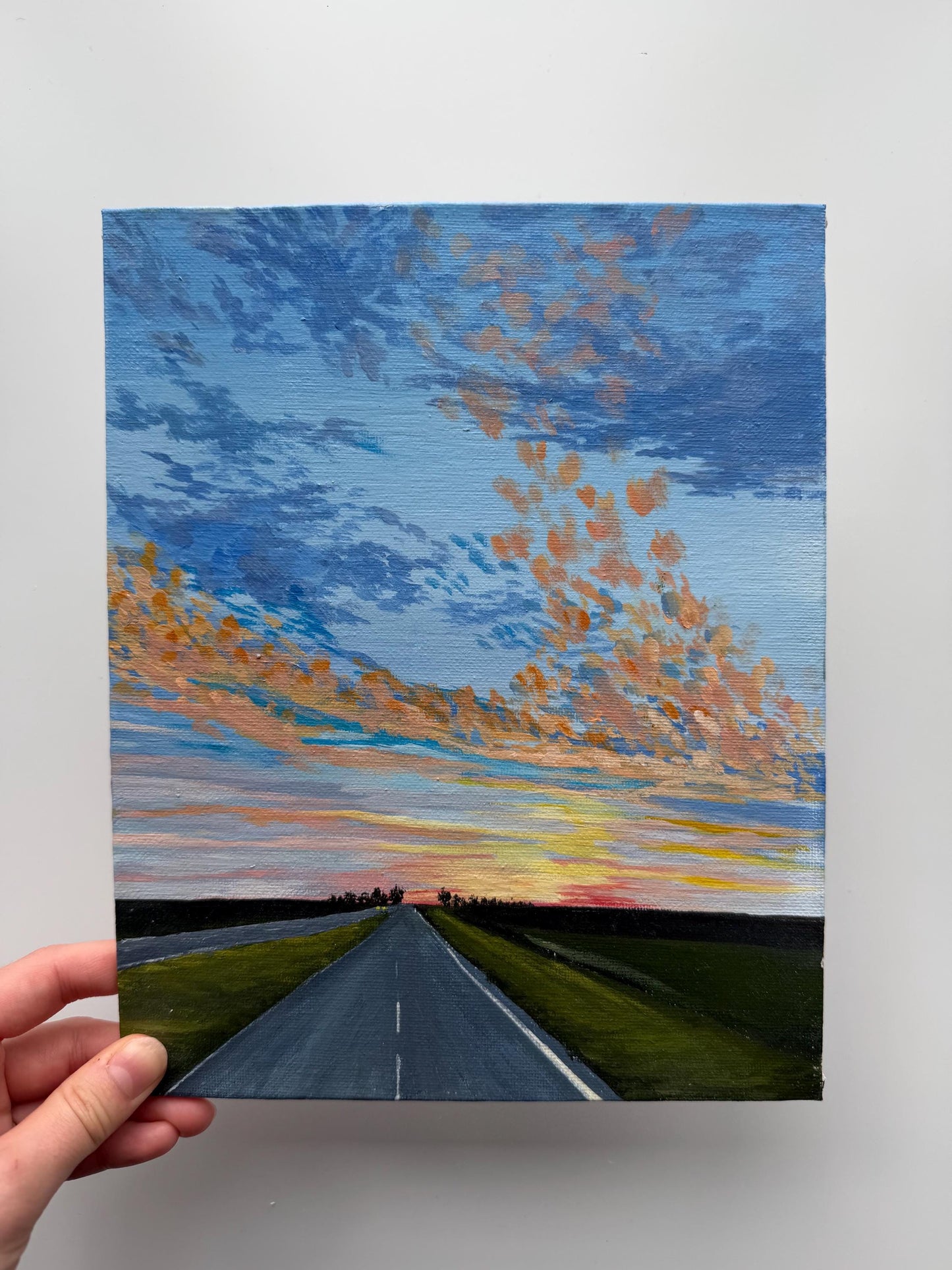 Open Sky Drive | Original Sunset Road Painting 8x10